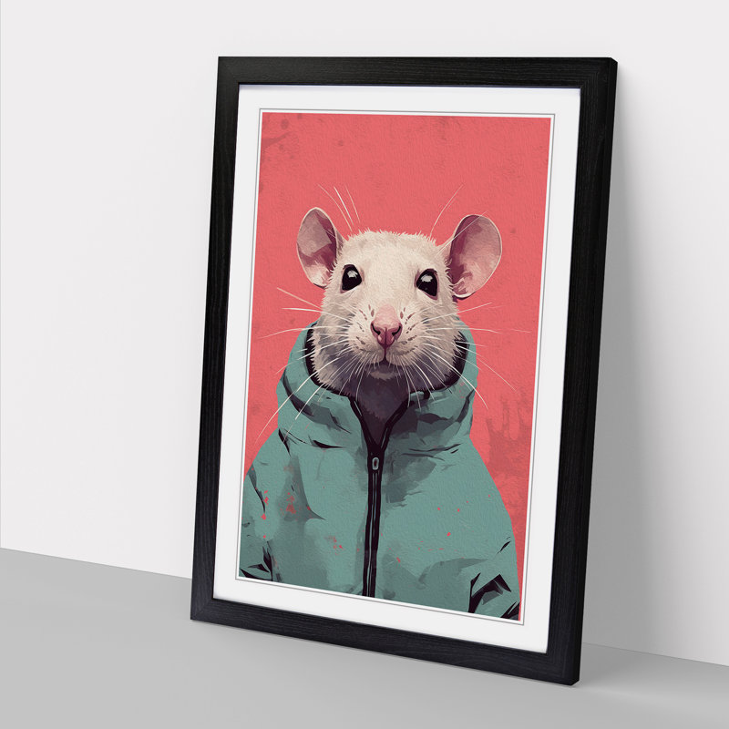 XYZ-FRM-V1223-5417 Rat Minimalism No.2 - Single Picture Frame Print on Wood, Black, 46cm H x 34cm W x 2cm D