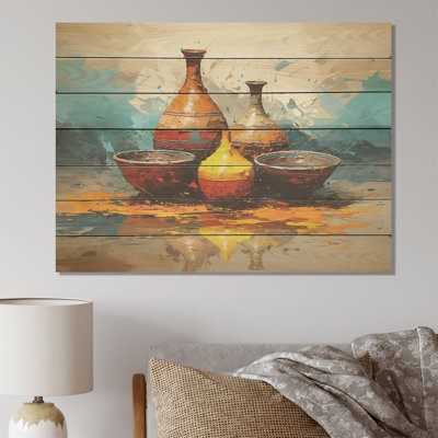 Motif de poterie jaune bohème - poterie bohème sur bois