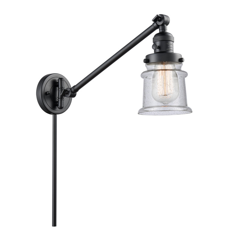 Bras articulé à 1 lumière à intensité variable Alaric, Ampoule DEL rétro de 3,5 watts, Noir mat, Grainé