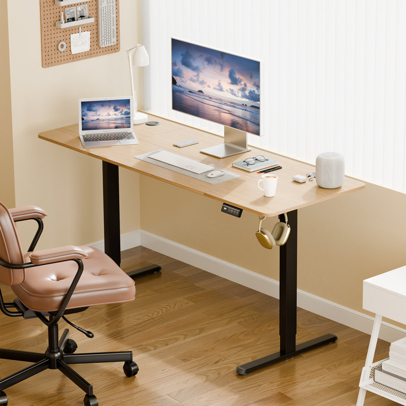 Bureau debout électrique à hauteur ajustable, H 46,5 po x l 47,2 po x P 23,6 po, Naturel / Noir