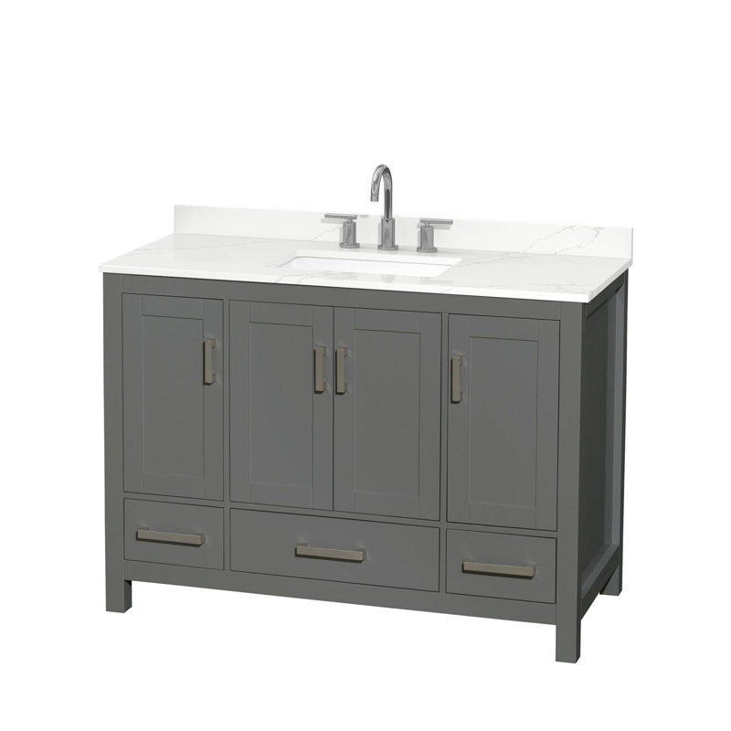 Meuble-lavabo simple autoportant 48 po avec plateau en quartz Sheffield, Gris foncé, Quartz Giotto