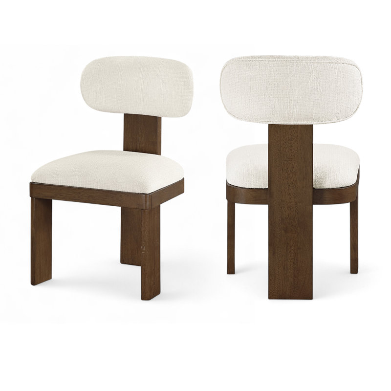 Chaise rembourrée en tissu texturé Lorello, Crème, Noyer