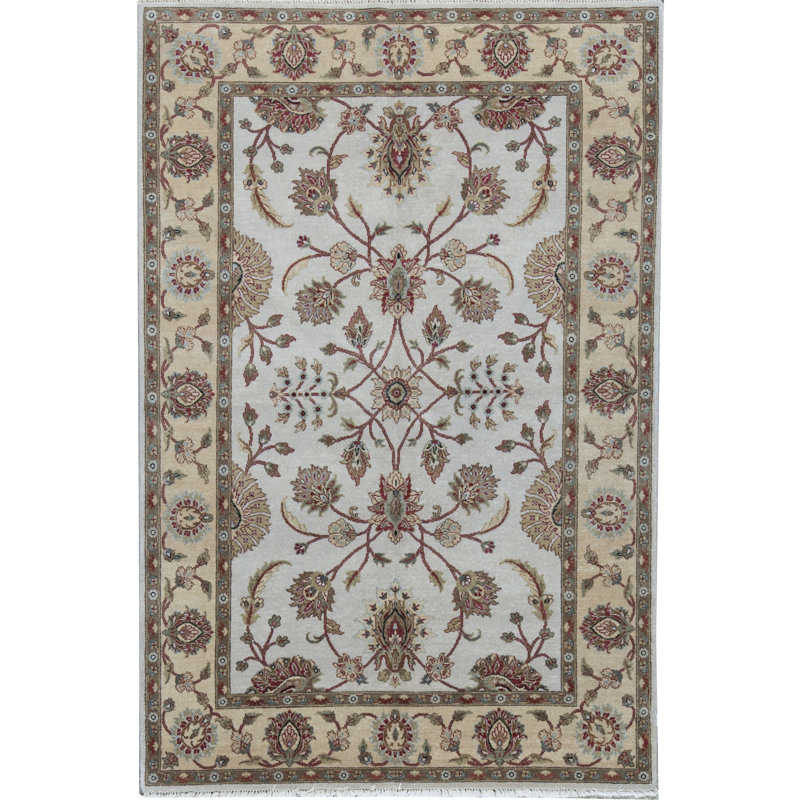Tapis ivoire et doré de haute qualité noué à la main