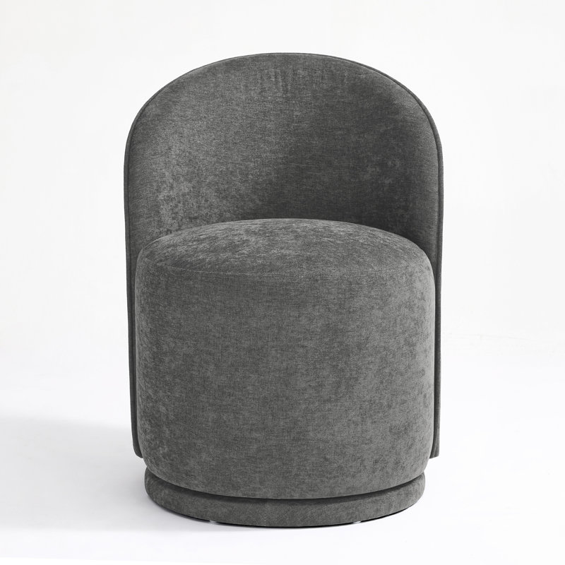 Upholstered Modern Dark Gray Polyester Blend Barrel Swivel Side Dining Chair, Dark Gray Cotton Linen