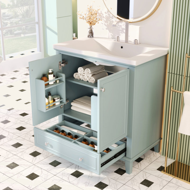Ensemble de meuble-lavabo 30 po avec lavabo, armoire de salle de bain multifonctionnelle avec portes et tiroir, structure solide et panneau de fibres à densité moyenne