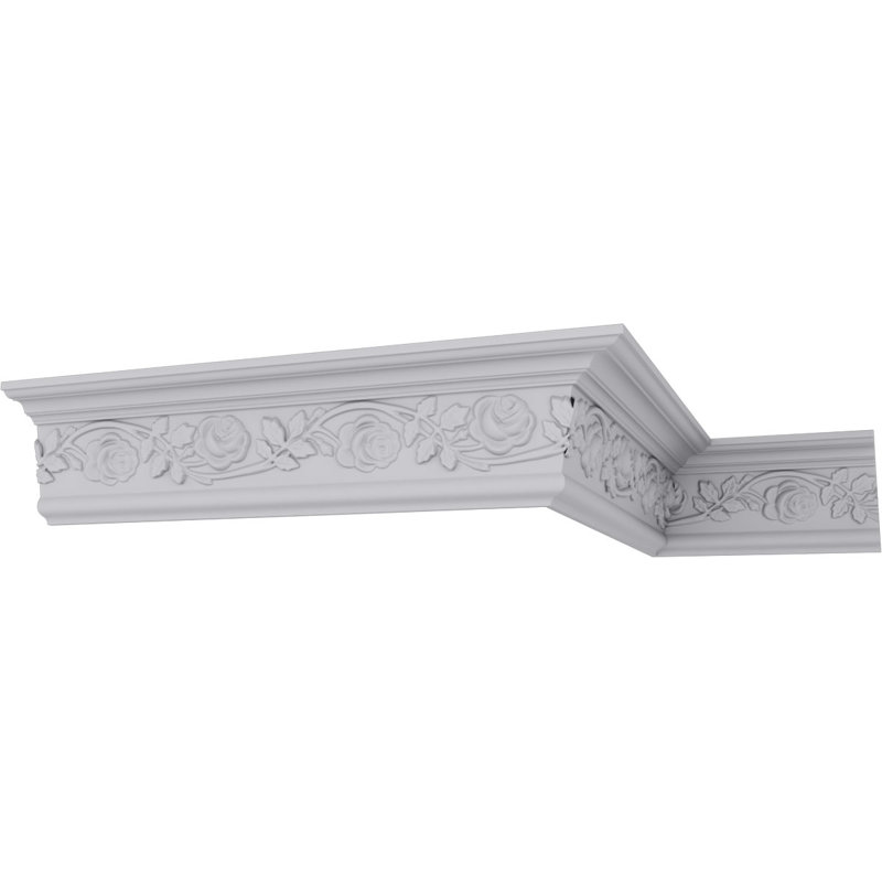 Rose Design Primed Polyurethane Crown Moulding, 94.5" Length