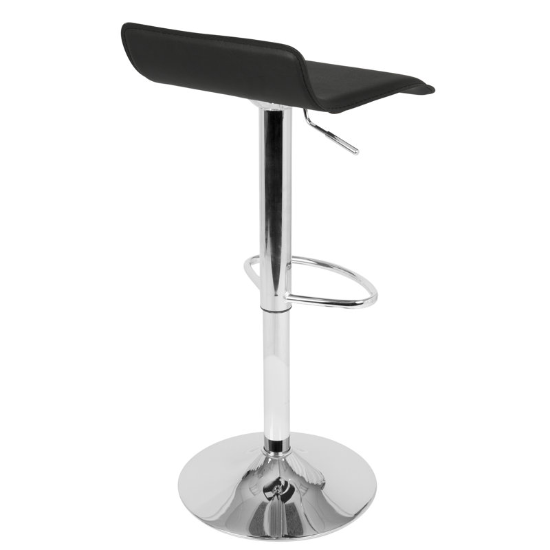 Contemporary Adjustable Barstool In Black Pu Leather By  - Set Of 2, Black