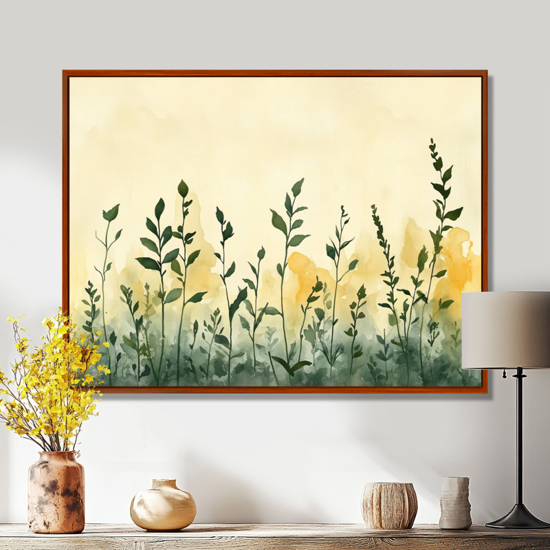 «Neutral Herb Horizon II - Beige», art mural encadré, H 34 po x l 44 po, Cadre naturel flottant