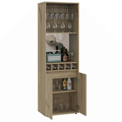 Bar Bozhana, 2 tablettes, 5 porte-bouteilles encastrés, porte double