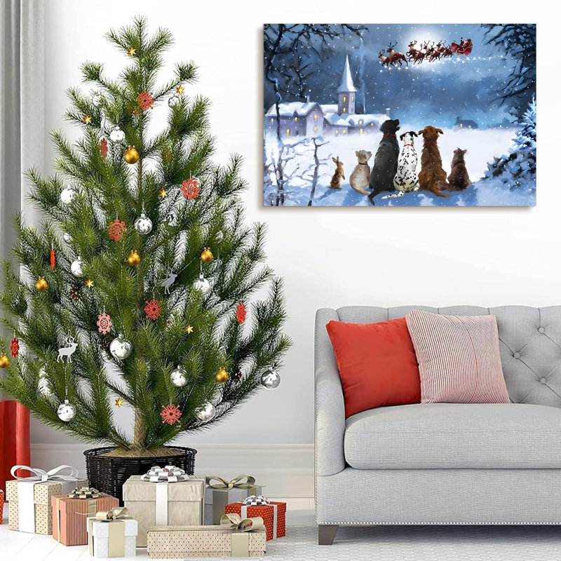 Toile encadrée, décoration murale, peinture de Noël, animaux mignons Scence, décoration pour cadeau de Noël, bureau, salle à manger, salon, salle de bain, décoration de chambre à coucher