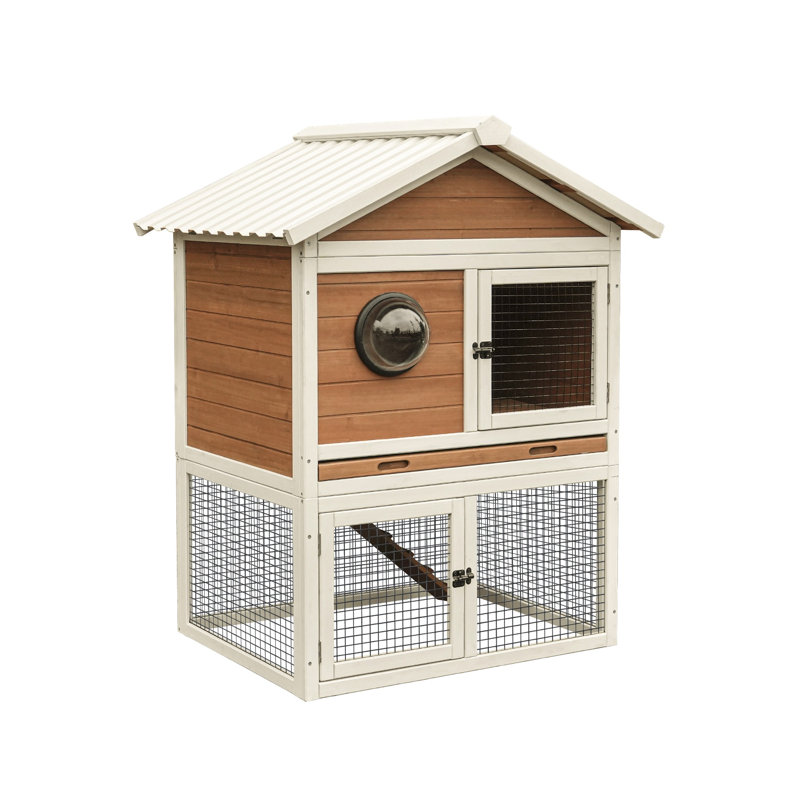 Cage à 2 niveaux en bois massif avec finition résistante aux intempéries pour l'extérieur