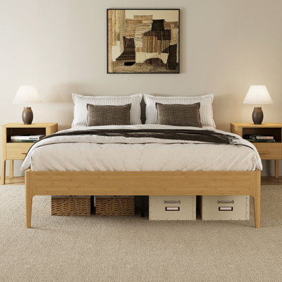 15 Inch High King Size Solid Dry Bamboo Wood Platform Bed Frame, With Wood Slat Metal Support, Modern & Minimalist Style, No Box Spring Needed, Easy Assembly, Natural