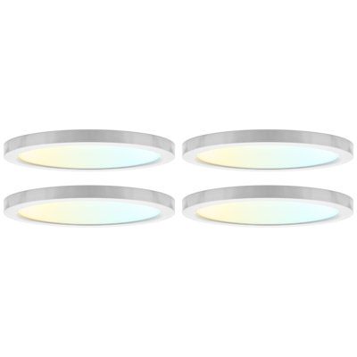  9 In. LED Flush Mount Light, Surface Mount, 5CCT, 1500LM , 110°, 18W, Dimmable, Wet Rated & UL Listed, Round Slim + Brushed Nickel Trim 4 Pack