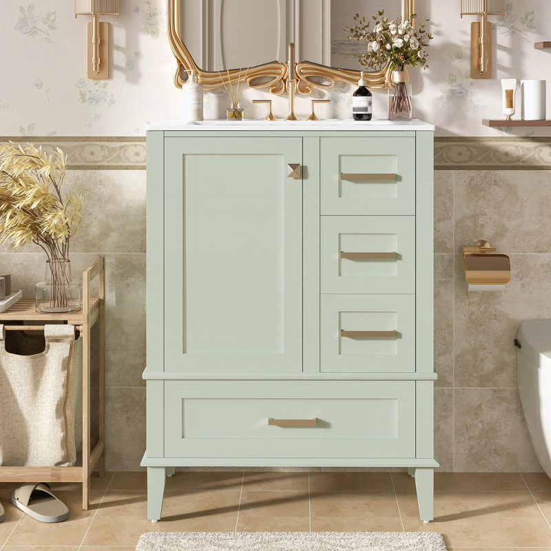 24.8" Bathroom Vanity with Ceramic Sink, Green
