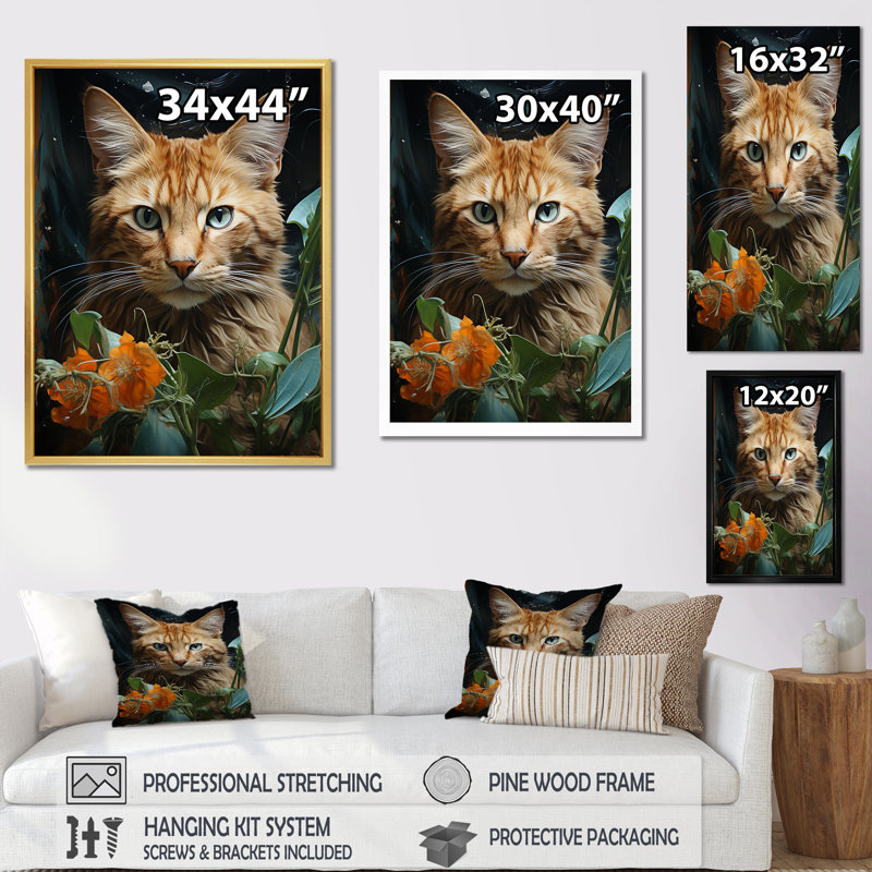 Mystique Cat Print on Canvas with Black Frame