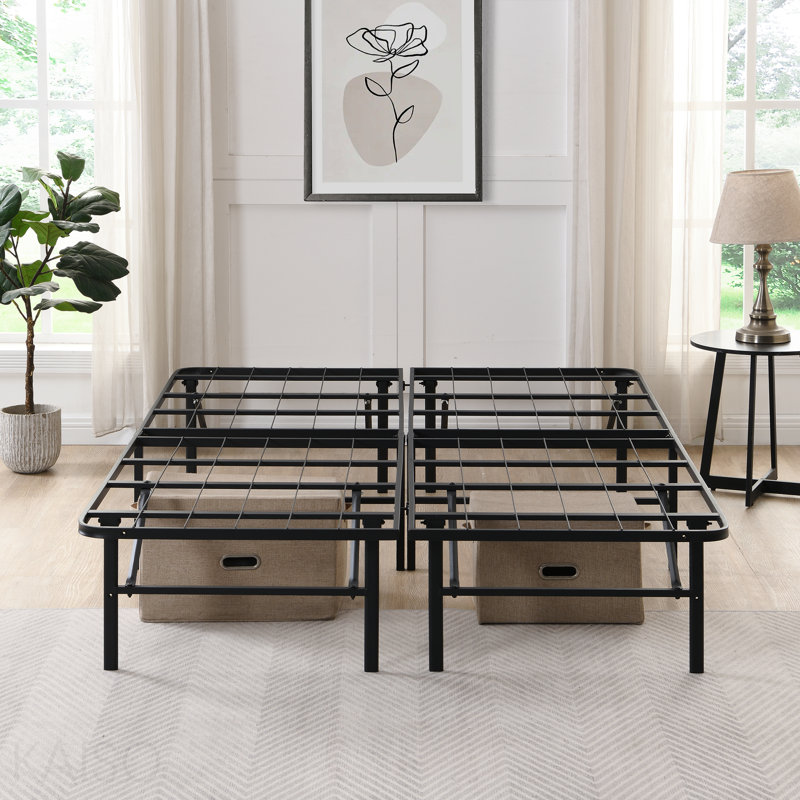 Grand cadre de lit pliant en métal pour grand lit 14 po avec sommier tapissier de remplacement pour sommier en acier robuste, facile à assembler sous le lit, noir
