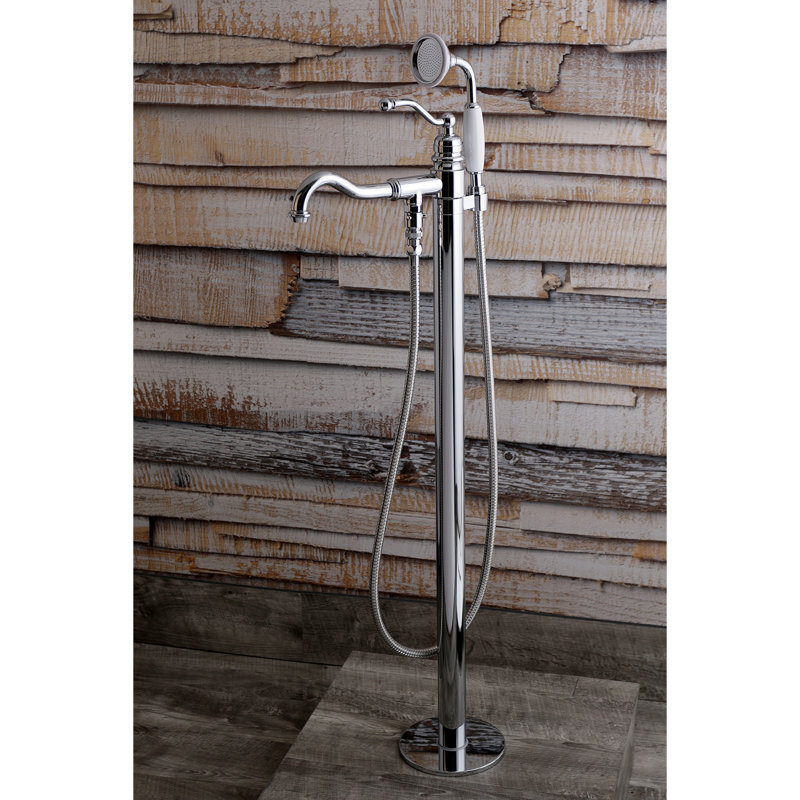 Robinet de baignoire autoportant à poignée simple 1 trou avec pomme de douche à main Kingston Brass English Country, Chrome