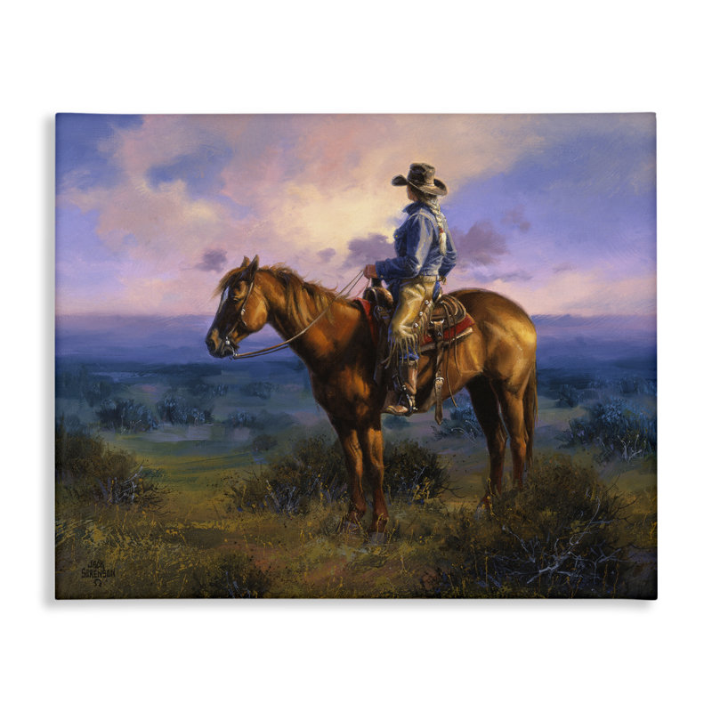 «Cowgirl & Horse at Sunset», art mural par Jack Sorenson, H 30 po x l 40 po