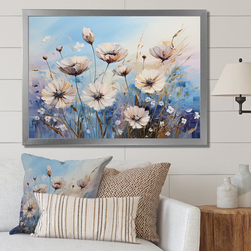 Divine bleuet en fleurs II - impression, Cadre simple argenté, H 16 po x l 32 po x P 1,5 po