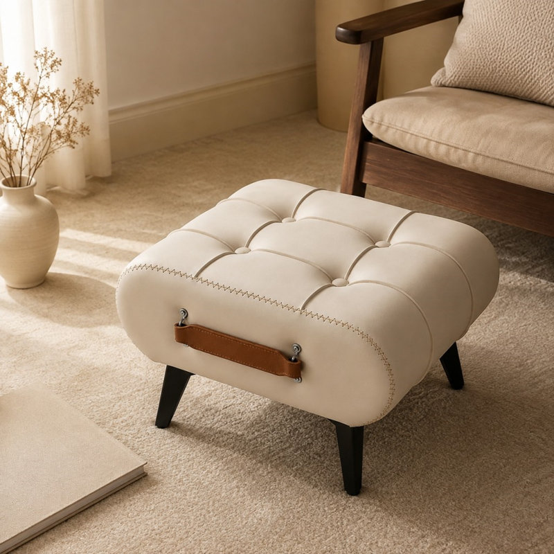 Tabouret en cuir de haute qualité, Blanc / Blanc