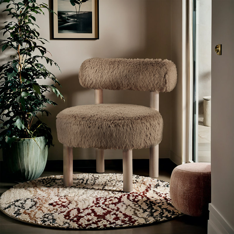 Fauteuil d'appoint rembourré Ambre, Tissu peau de vache brun clair végétalien, Naturel