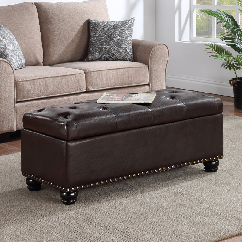 Repose-pieds de rangement en cuir Vegan de 42 po de large Sema