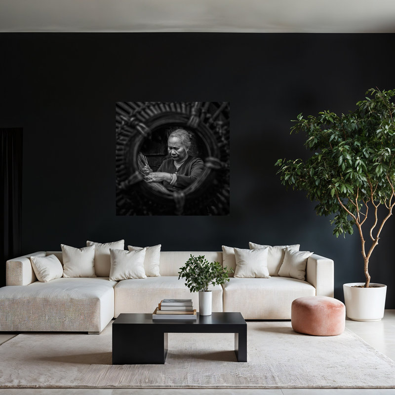 Art mural vieilli, panier de tissage traditionnel, H 48 po x l 48 po