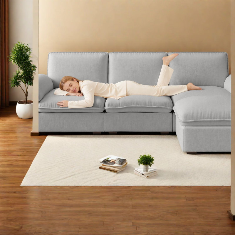 Canapés modulaires gris spacieux, confort chenille pour maison moderne