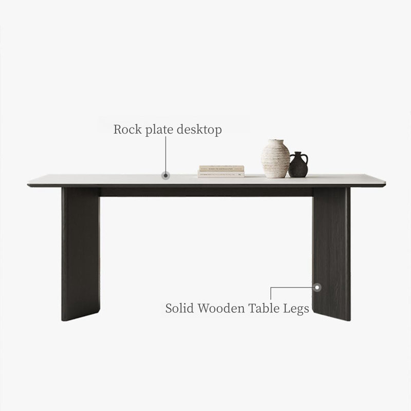 Simple White Rock Slab Dining Table Sets, 29.5"H x 63"L x 31.5"W