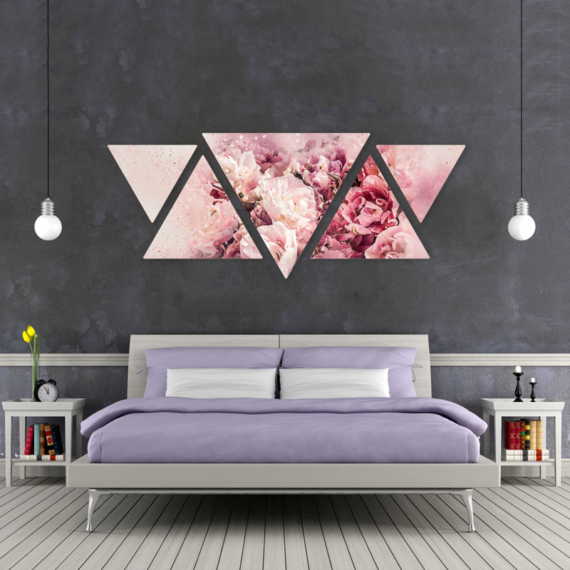 Fiori Rosa by Giallobus - 5 Piece No Frame Painting on MDF