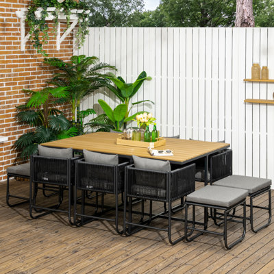 Jonda 10 Seater Rattan Cube Garden Furniture Set with Cushions Black