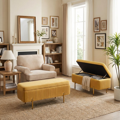 Leaysia Velvet Upholstered Flip Top Storage Bench