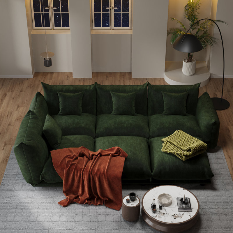 6-Piece Chenille Sectional Sofa Cloud Couch with Ottoman, Soft Fabric Reversible Sleeper Sectional for Living Room, Bedroom and Office