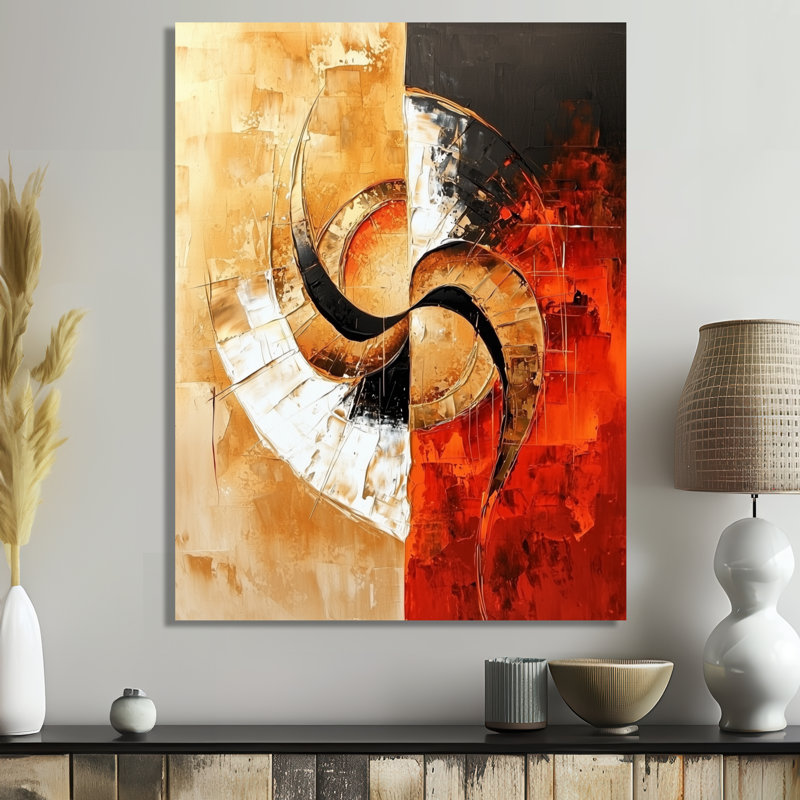 Abstract Gold And Red Cosmic Nebula I - Modern Metal Wall Art Decor, Abstract Cubism Metal Print, 44" H x 34" W x 0.84" D