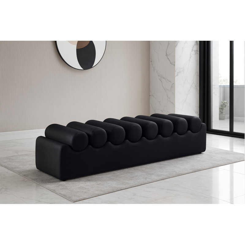 Banc en cuir Rumble Vegan, H 16,5 po x l 72 po x P 22 po, Cuir végétalien noir