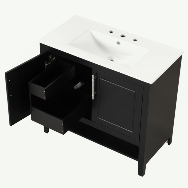 Meuble-lavabo 36 po avec lavabo, armoire de salle de bain multifonctionnelle avec portes et tiroirs, cadre en panneau de fibres à densité moyenne et panneau de fibres à densité moyenne, noir