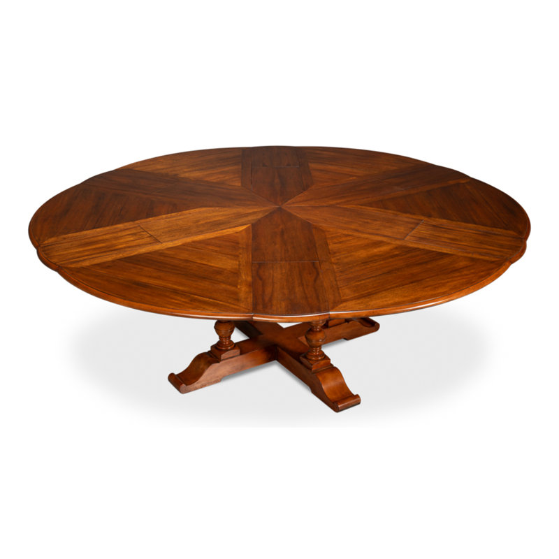 Extendable Walnut Round Solid Wood Dining Table, 30"H x 66"L x 66"W