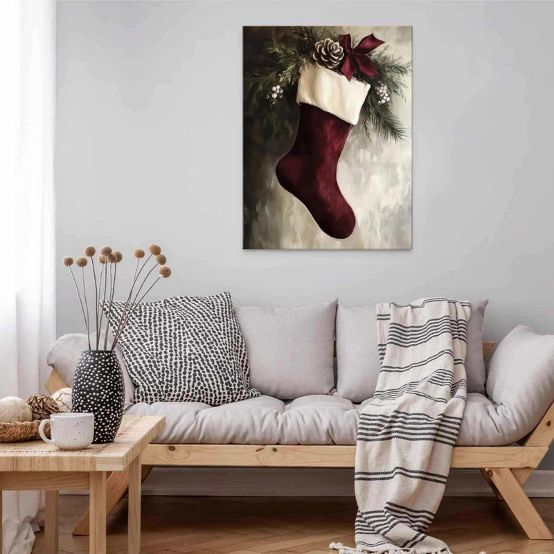 Bas de Noël bourgogne, art mural 24 po x 36 po