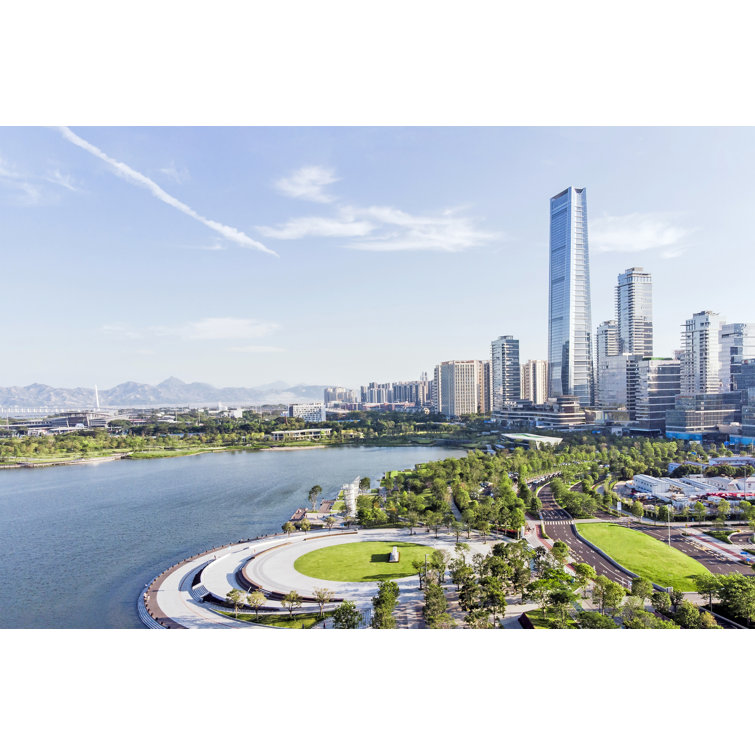 Skyline Of Shenzhen Bay And Buildings And Park by Askar Karimullin - Wrapped Canvas Print