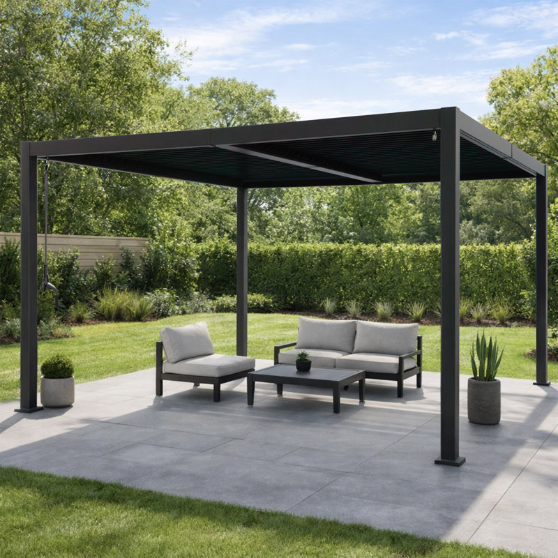 Abri de protection contre les intempéries en aluminium à persiennes 12 'x 12' avec système de drainage Kozyard Pergola, Gris