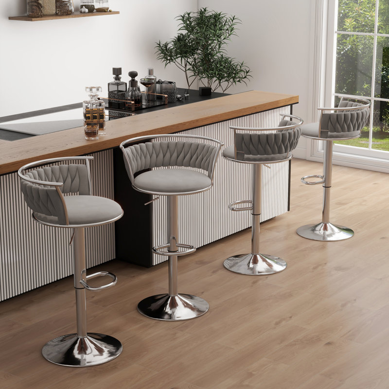 Ginko Modern Adjustable Bar Stools, Swivel Counter Stools with Upholstered Seat, Backrest, Footrest and Metal Frame for Kitchen and Home Bar 