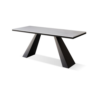 White+Black Rectangular Stone+Iron Butterfly Leaf Dining Table