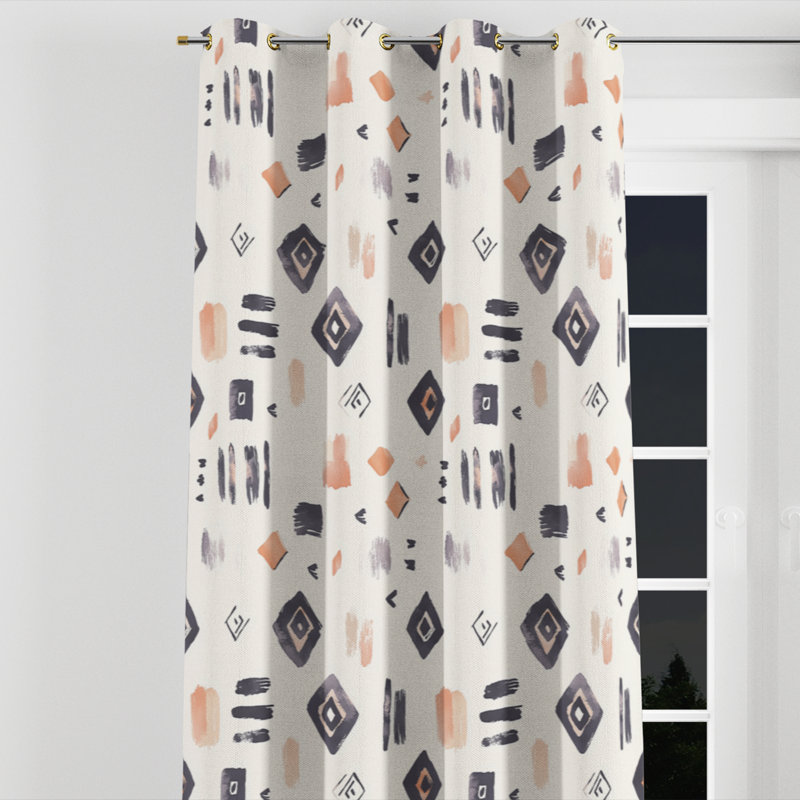 Abstract Curtains for bedroom - Black Boho Tribe Marks Grommet Curtain - 1 Panel, Gold Grommets, 52" W x 120" L