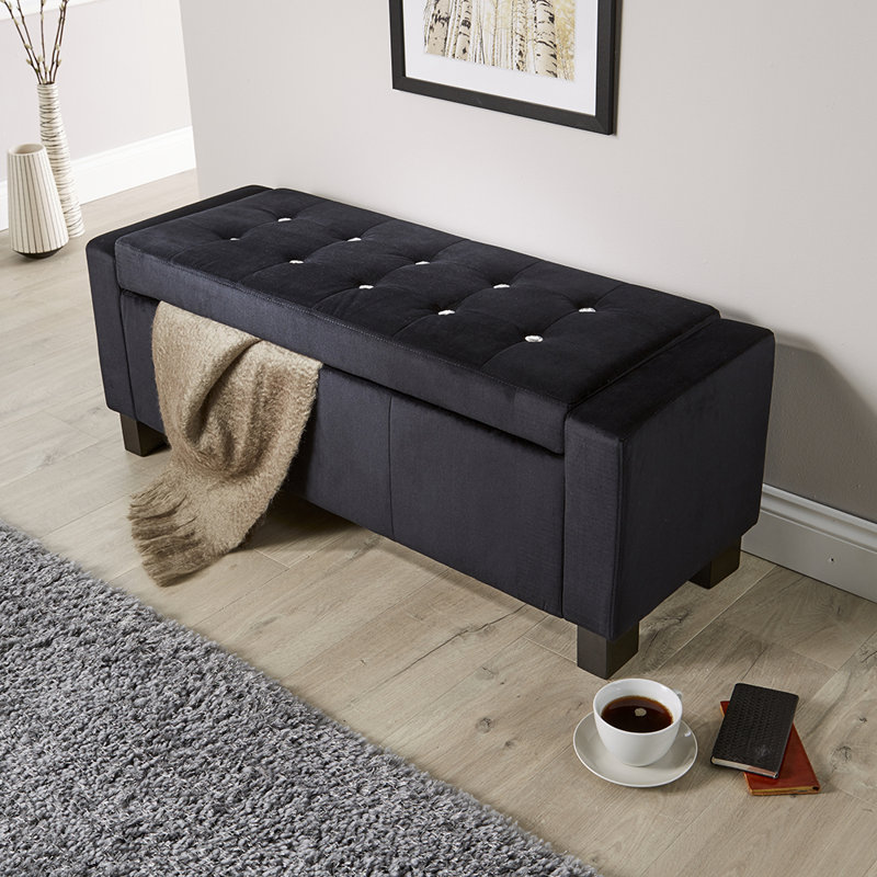 Starke 111cm Wide Faux Leather Rectangle Solid Colour Ottoman with Storage
