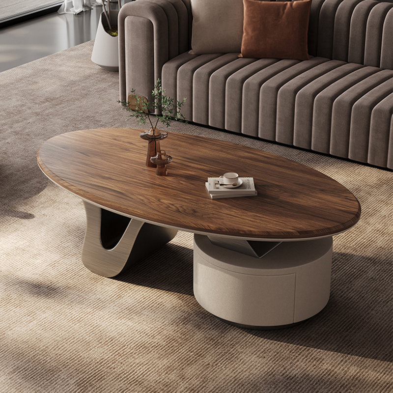 Table basse ovale en bois massif de luxe clair, H 20,5 po x L 55,1 po x l 29,5 po
