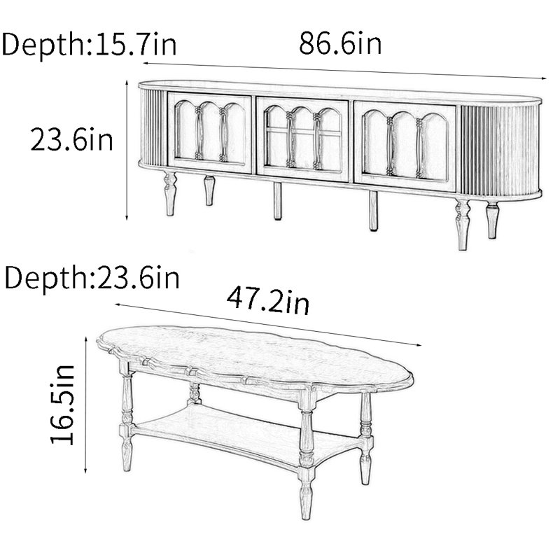 Vintage coffee table TV cabinet combination