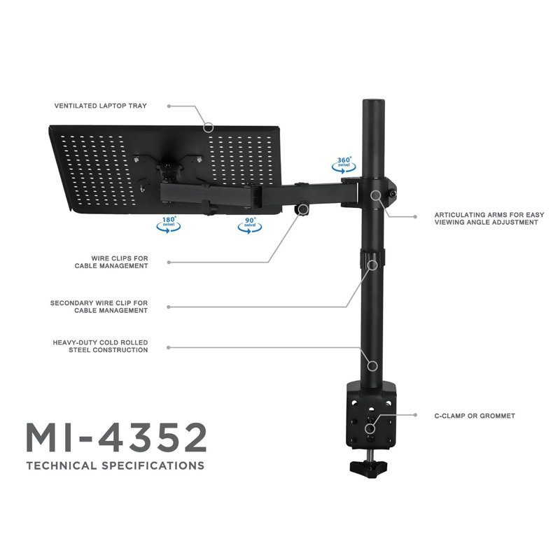 Ergonomic Adjustable Steel and Aluminum Laptop Desk Mount