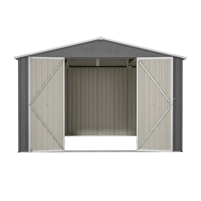Remise de rangement extérieure en métal, H 79,21 po x l 113,78 po x P 117,68 po, Gris