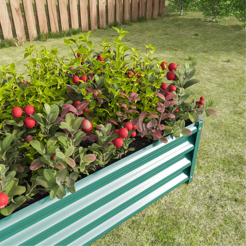 Lit de jardin surélevé en métal, pot de fleurs rectangulaire surélevé 4 × 2 × 1 pi pour plantes à fleurs, légumes, vert
