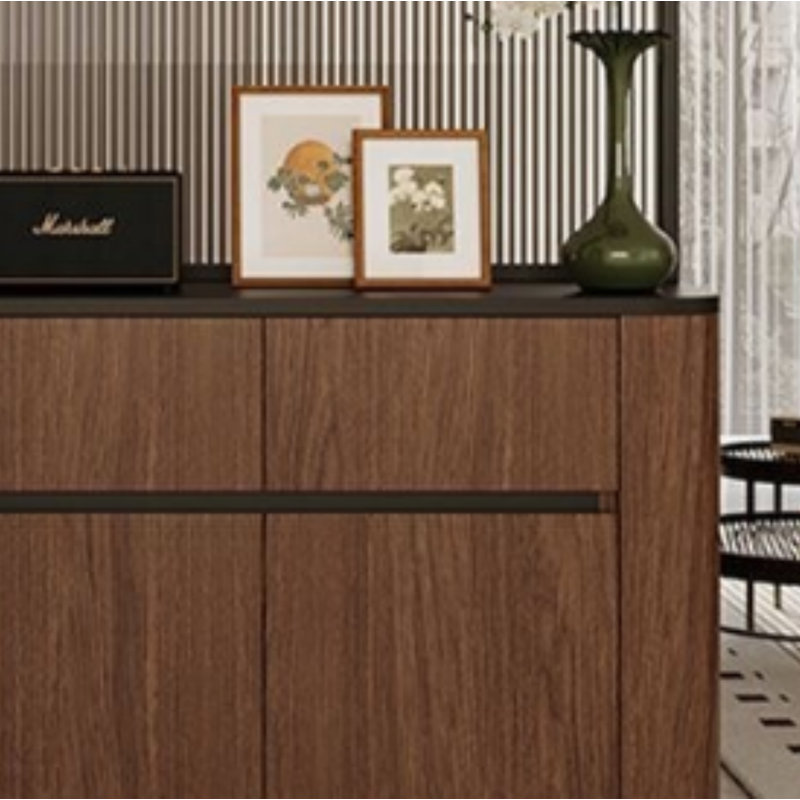 Solid wood, light luxury entryway cabinet with a rounded corner design at the entrance; the integrated shoe cabinet is built into the wall to save space and is extremely versatile.